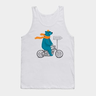 Adventurous blue bear on a motorcycle Tank Top